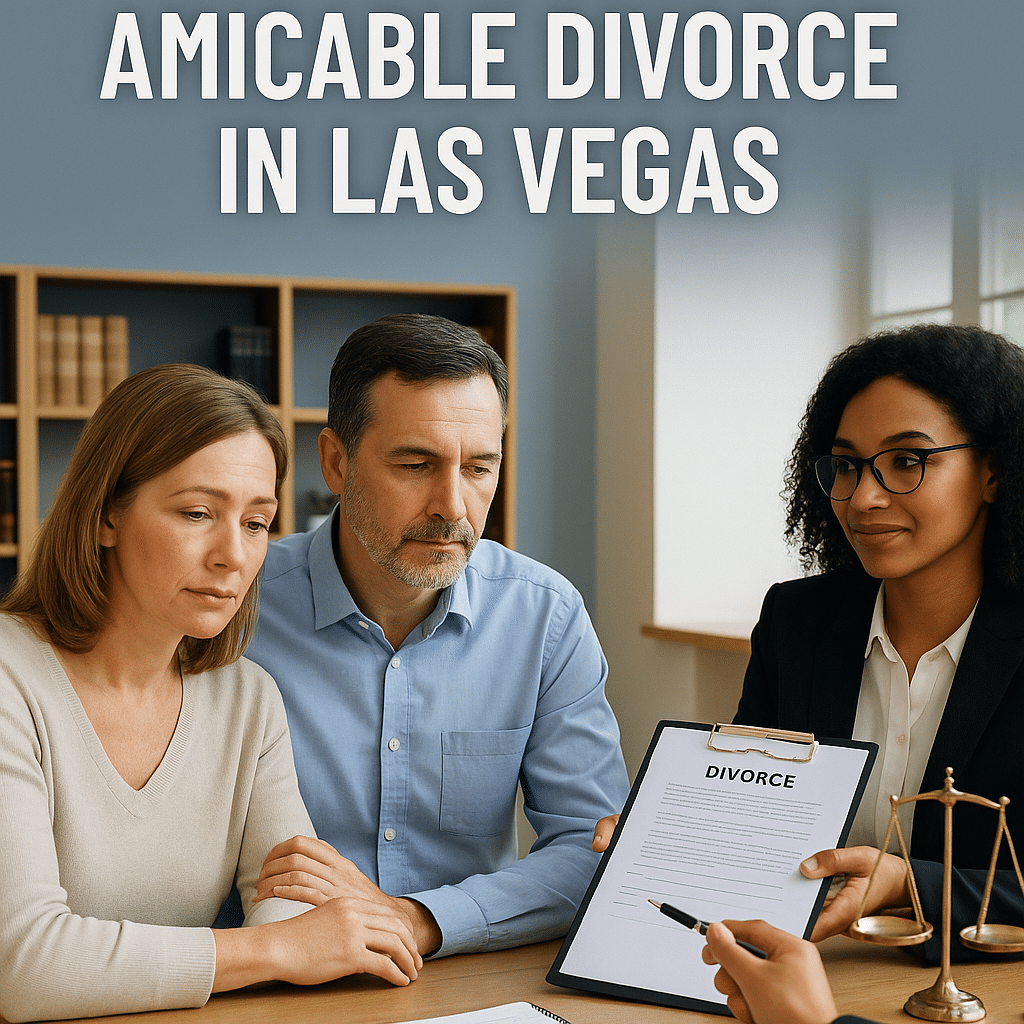 Couple meeting with a lawyer for amicable divorce in Las Vegas